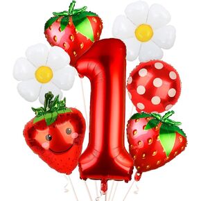 7Pcs Berry First Party Decorations, 40" Red One Balloon for First Birthday Decorations Sweet One Strawberry 1st Berry First Birthday Decor Foil Helium Balloons for Girls
