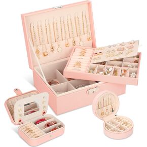 3-Pack jewelry box, jewelry boxes for women & travel jewelry organizer with Mirror & Small Jewelry Box, Double Layer jewelry organizer box Girls Girlfriend Wife Ideal Gift