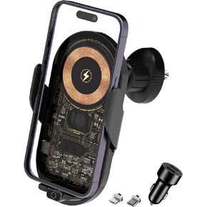 Cell Phone Holder Car 15W Qi Wireless Charger Mount for iPhone & Android, [Universal Model], Auto-Clamping Electric Opening Automobile Air Vent Phone Stand