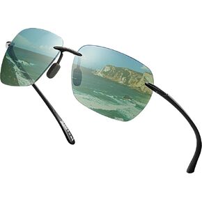 Sunglasses Men - Rimless Square Polarized Sunglasses - Lightweight Frame Sun Glasses with UV Protection