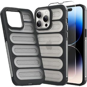 MZELQ Heat Dissipation Case for iPhone 13 Case with Screen Protector, Cooling Phone Case with Non-Slip Textured, Anti-Scratch Shockproof Cellular Hole Heat Protective Cover, Black