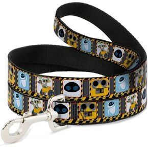 Buckle-Down Dog Leash Wall E Eve Pose Face Hazard Blocks Gray Yellow Black 6 Feet Long 0.5 Inch Wide, Multicolor (DL-6FT-WDY288-N)