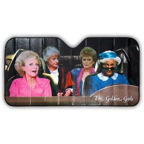 JUST FUNKY The Golden Girls Car Sunshade with Sophia Driving - Includes Rose, Blanche, Dorothy - Foldable Novelty Fandom Vehicle Accessories - Window Shield Covers for Dashboard Protection