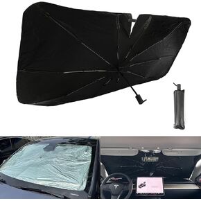 ROCCS Windshield Sun Shade for Car Window Shades Compatible with Tesla Model 3/Y Foldable Umbrella Reflective Sunshade for Car Front Window Blocks UV Rays & Heat Keep Car Cool