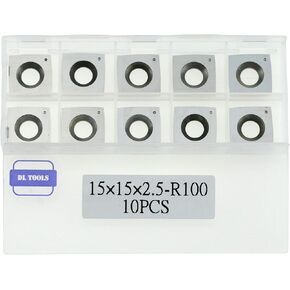 DLtools 4" Radius Square Tungsten Carbide Insert,(15mmX15mmX2.5mm-R100) 4-Edge Inserts Fit for Planer/Helical Cutters Head and Full/Pro Wood Turning Tools Replacement, Pack of 10