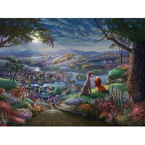 Ceaco - Disney - Thomas Kinkade - Lady and The Tramp Falling in Love - 300 Oversized Piece Jigsaw Puzzle