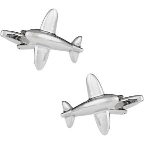 Silver Airplane Aviation Cufflinks with Presentation Box - Christmas Idea for Pilots
