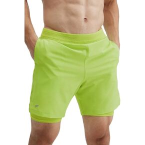 Fabletics Men's The Fundamental Short (Lined), Workout, Running, Training, Gym, Yoga, Ultra Lightweight, Athletic, 7" Inseam, XL, Vivid Lime in Kuwait
