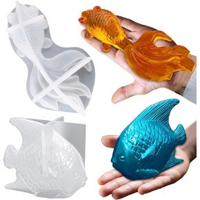 2Pcs Large Goldfish Resin Molds, 7.5in & 5.5in 3D Koi Fish Silicone Epoxy Molds, Large Animal Silicone Molds for Resin Casting, DIY Craft, Home Office Cabinets Wall Desktop Decor