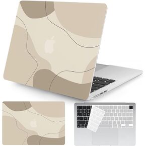 Seorsok Compatible with New MacBook Air 13.6 inch Case 2022 Release A2681 M2 Chip with Liquid Retina Display Touch ID,Cute Plastic Hard Shell Case with Keyboard Cover,Art Line-Beige