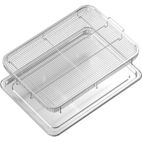 Extra Large Air Fryer Basket and Tray for Oven, 18.65" x 12.8" Extra Large Stainless Steel Air Fryer Basket and Tray Set, Air Fryer Pan Wire Rack Roasting Basket for Fries/Bacon/Chicken, 1 Set