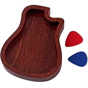 MILISTEN 1 set Wood Guitar Plectrum Holder Guitar Picks Storage Box with 2pcs Guitar Picks Wooden Storage Case for Guitar Picks (Random Color Picks)
