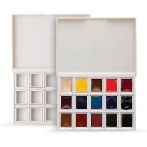 DANIEL SMITH Hand Poured Watercolor, Half Pans, Ultimate Mixing Set with 15 Watercolor Half Pans, 15 Empty Half Pans, 2 Plastic Travel Cases (total 32 pieces) 285650009