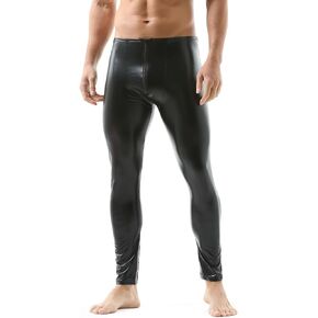 QiaTi Mens Skinny Pants Faux Leather Open Crotch Trousers with Bulge Pouch