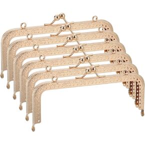 uxcell Metal Purse Frames - 5.91" 6Pcs Kiss Lock Clasp Frame Rectangle Embossed Clutch Frame Handles for Coin Purse Sewing Bag Making DIY Craft, Light Golden
