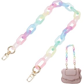 WADORN Colorful Acrylic Purse Chain Strap, 25.2 Inch Resin Handbag Handle Chain Replacement Rainbow Short Shoulder Strap Extender with Gold Clasps DIY Crossbody Bag Charms Decoration Accessories