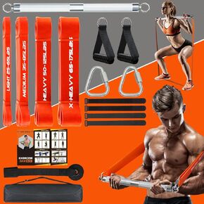 DASKING 500LBS Extra Heavy Home Gym Resistance Band Bar Set with 4 Levels Stackable Resistance Bands, Portable Full Body Workout Equipment Exercise Bar Kit,Workout Guide Included