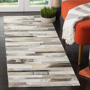 SAFAVIEH Studio Leather Collection 2' 3" x 8' Grey/Ivory STL218A Handmade Mid-Century Modern Entryway Foyer Living Room Bedroom Kitchen Runner Rug