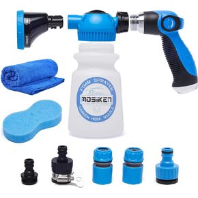 Foam Gun Car Wash Sprayer + Microfiber Wash Mitt Detailing Towel, 6 Function Nozzle Foam Cannon Car Washing Kit, 1/2" Connector for Garden Hose, for Car/Garden Cleaning