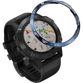 Watch Bezel Compatible for Garmin Fenix 6X/6X Pro Bezel Ring, Stainless Steel Watch Bezel Loop Adhesive Cover Scratch Resistant Protection Metal Bezel Styling Dial Circle for Fenix 6X/6X Pro