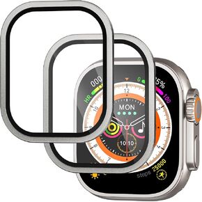 واقي شاشة فائق لساعة Apple Watch، غطاء صلب مصمم لساعة Apple Watch 49mm Series 9 8 7، مع إطار من الفولاذ المقاوم للصدأ مصنوع من سبائك التيتانيوم + واقي شاشة من الزجاج المقوى