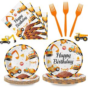 100 Pcs Construction Birthday Party Supplies - Construction Themed Plates and Napkins Forks Set, Disposable Dump Truck Tableware for Boys Kids Birthday Party Decorations Favors, Serve 25 Guests
