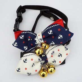 2 Pack Nautical Cat Collar with Bells, Adjustable Boat Anchor Safety Breakaway Bowtie Collar for Cat