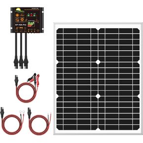 SUNER POWER 20 Watts Mono Crystalline 12V Solar Panel Kits - Waterproof 20W Solar Panel + Upgraded 10A Solar Charge Controller + 3-PCS SAE Cable Adapters for Car RV Marine Boat Trailer Off Grid System