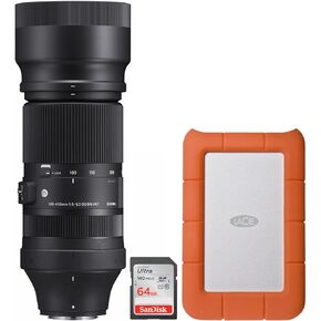 Sigma 100-400mm F5-6.3 DG DN OS Contemporary Lens for Fujifilm X Mount Bundle with 1TB USB 3.0 External Portable Hard Drive, and 64GB SDXC Memory Card (3 Items)