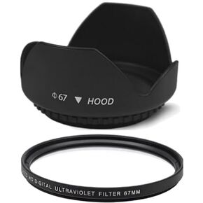 Acuvar 67mm Digital Tulip Flower Lens Hood and 67mm UV Filter for Nikon CoolPix P900, P950 Digital Camera