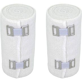 4" Organic Latex Free American Cotton - Comfort Elastic Bandage with Clip Fasteners - White, 2 Pack