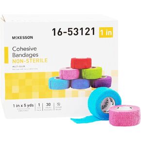 McKesson Cohesive Bandages, Non-Sterile, Latex-Free, Multi-Color, 1 in x 5 yd, 1 Count, 30 Packs, 30 Total