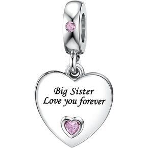 I Love You Pink Heart Birthday Dangle Charms Compatible with Pandora Bracelet for Auntie Friend Sister Mom Daughter Grandma Granddaughter