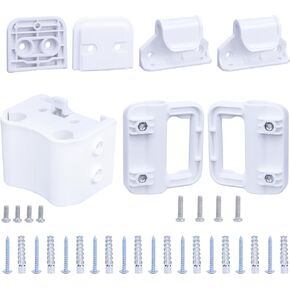 Stair Dog Gate Replacement Parts Kits, Stairway Baby Gate Parts for Retractable Gate Mesh Baby Gate, Adjustable Full Set Wall Mounting Kit with Brackets, Hooks, Latches, Screws (White)
