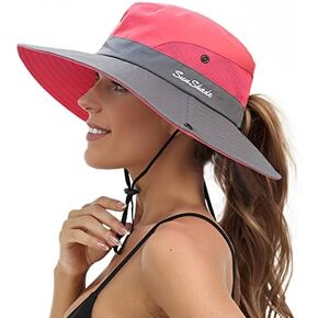 Sun Hats for Women Beach Hat Ponytail Hat Womens Sun Hat with UV Protection Wide Brim