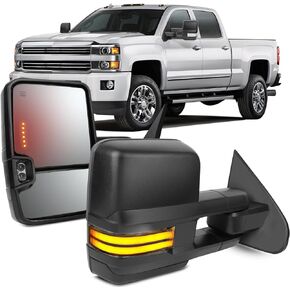 OCPTY Towing Mirrors with Power Heated Left Right Side Tow Mirrors Compatible with for Chevy 2014-2018 for GMC 2014-2018 with Running Lamp Black housing