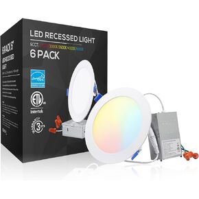 إضاءة LED نحيفة مقاس 6 بوصات من TORCHSTAR مع صندوق توصيل، إضاءة LED رفيعة للغاية 12 وات قابلة للتعتيم من الألومنيوم، ضوء نهاري 5000 كلفن، إضاءة سفلية LED من السلسلة الأساسية، ETL ونجمة الطاقة، حزمة من 6 قطع