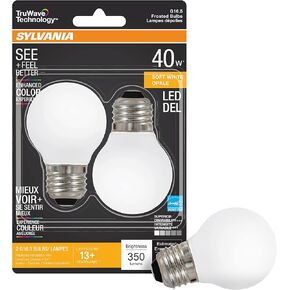 لمبة إضاءة سيلفانيا LED TruWave Natural Series G16.5 Globe، ما يعادل 40 وات، كفاءة 4.5 وات، قاعدة متوسطة، 350 لومن قابلة للتعتيم، متجمد، 2700 ك، أبيض ناعم (40799)، عدد 2 (عبوة من 1)