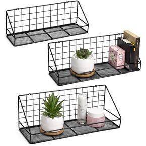 Floating Shelves Set of 3, Wall Mounted Storage Rack Shelves for Bedroom, Living Room, Bathroom, Kitchen, Office and More - Carbonized Black