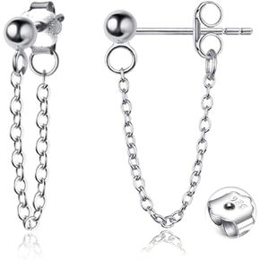 ANDPAI Personalized Punk Minimalist Ball Bead Tassel Chain Drop Dangle Earrings for Women Men Girls S925 Sterling Silver Tiny Ball Studs Hypoallergenic Pierced Ear Fashion Statement Jewelry