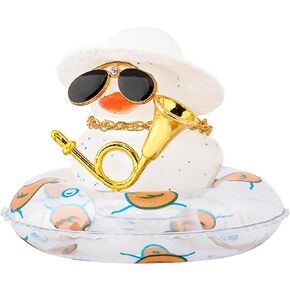 wonuu Car Dashboard Rubber Duck Decoration, Car Ornament Accessories with Mini Hat Necklace Sunglasses and musical instrument, H-Transparent-Cowboy Hat-Transparent