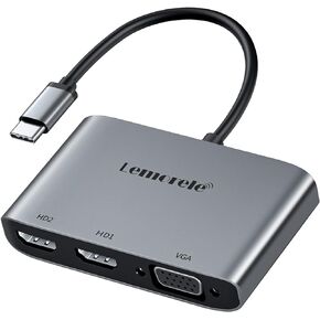 Lemorele USB C to Dual HDMI VGA Adapter, 4 in 1 Type C to VGA HDMI Splitter Converter with 3.5mm Audio Port, for MacBook Pro/Air, Dell XPS 13/15, Chromebook, Galaxy S9/S8, Surface Pro