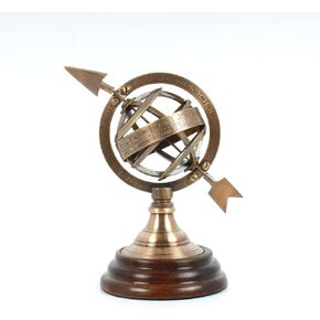 Handcrafted Trading Co Nautical Brass Armillary Sphere, Brass Armillary World Globe with Sundial Arrow, Vintage Decor & Gifts (5 inches High)