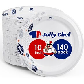 أطباق ورقية من JOLLY CHEF مكونة من 140 قطعة مقاومة للنقع مقاس 25.4 سم، مقاومة للقطع، أطباق ورقية مطبوعة شديدة التحمل للاستخدام اليومي