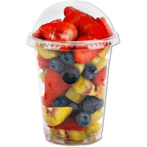 12 oz Clear Plastic Cups with Dome Lids No Hole - (30 Sets) PET Disposable Dessert Cups, Parfait cups for Ice Cream, Iced Cold Coffee Drinks, Cupcake. Fruit Cups for Kids bday Party with Nice Sealing