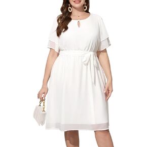 Pinup Fashion Plus Size Chiffon Wrap Keyhole Neck Dresses Women Wedding Guest Cocktail Semi Formal Midi Dress