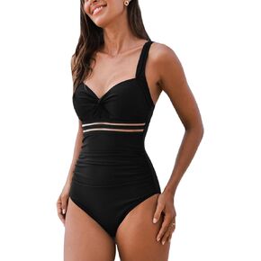 CUPSHE Women's One Piece Swimsuit Tummy Control Twist Wide Straps Cutout Back Hook Bathing Suit