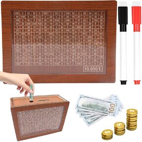 صندوق توفير المال، صندوق نقود خشبي مع هدف نقود وأرقام، صندوق نقود لتحديات التوفير، صندوق توفير نقدي، بنك للأطفال البالغين (5000 دولار بني)