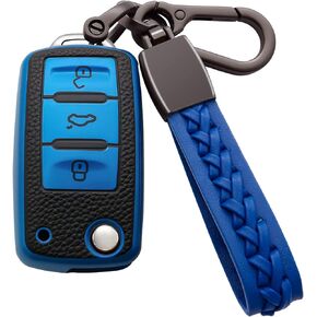 for VW Key Fob Cover Premium Soft TPU with Keychain Key Case Shell 360 Degree Protection Compatible with VW Volkswagen Jetta Golf Polo MK6 Passat Tiguan Beetle 3 Button, Blue