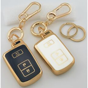 2Pcs 3 Buttons TPU Smart Remote Key Fob Cover for 2021-2013 Toyota Prius C V Highlander C-HR 4Runner RAV4 Tacoma (Black)